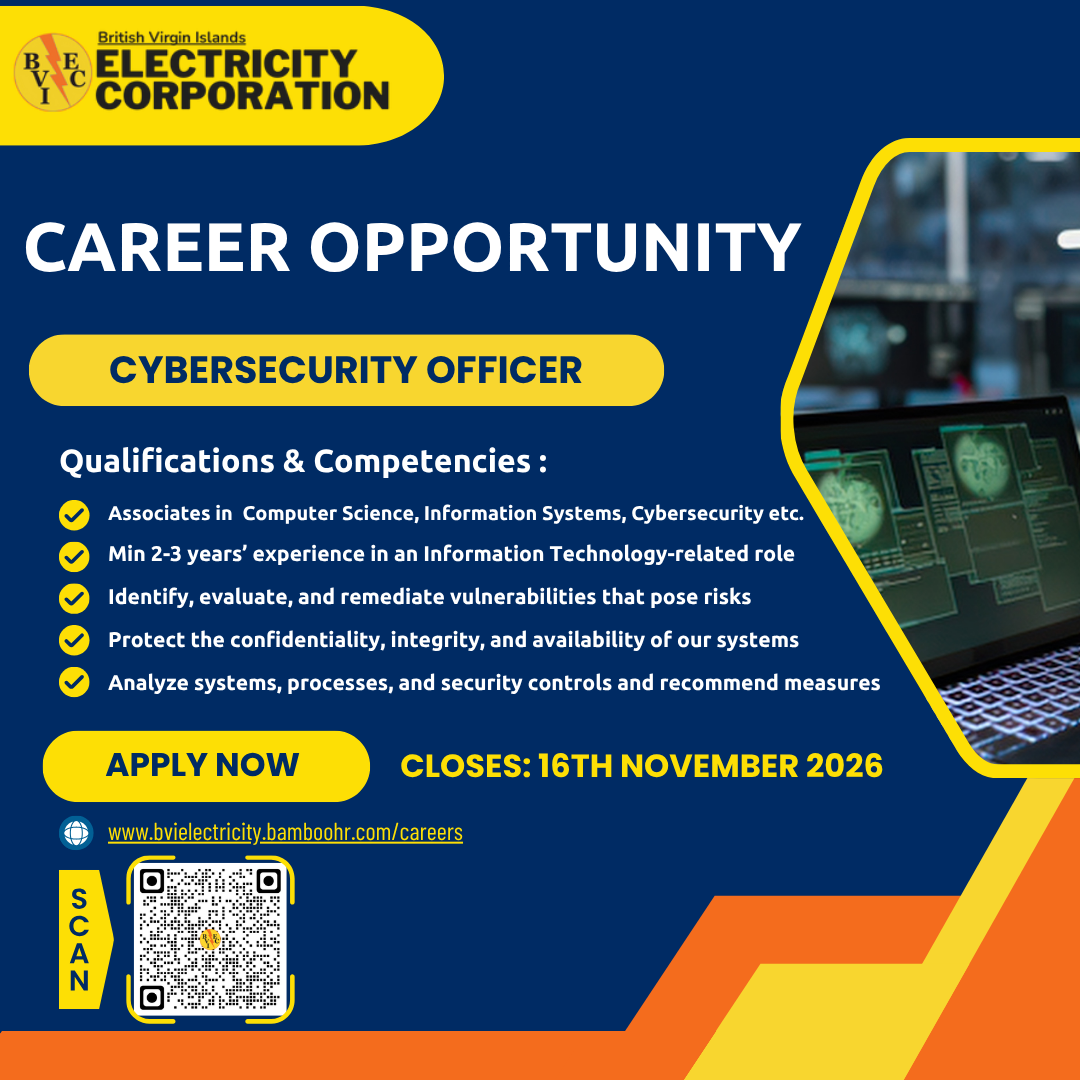 Secuoity Guards CAREER OPPORTUNITY: CYBERSECURITY OFFICER - British Virgin Islands ...